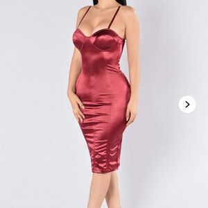 Fashion Nova Stupid In Love Burgundy Satin Midi Dress